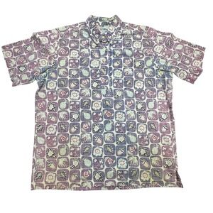 Reyn Spooner Hawaiian Shirt Tropical Acorn Pineapple Short Sleeve Popover L